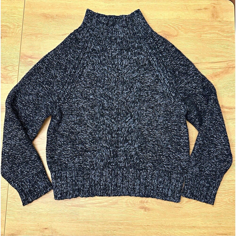Banana Republic Men's Gray Cable-Knit Mock Neck Wool Blend Fisherman Sweater L